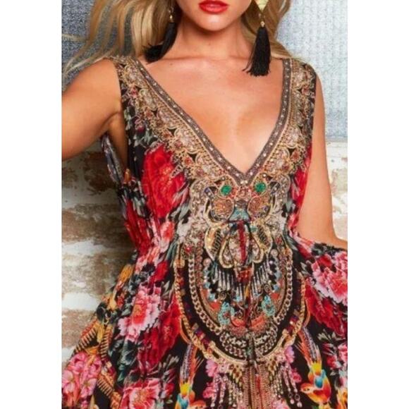 NWT Czarina Crystal Embellished Silk Blend Hi-Low Floral Maxi Dress S - Picture 2 of 16